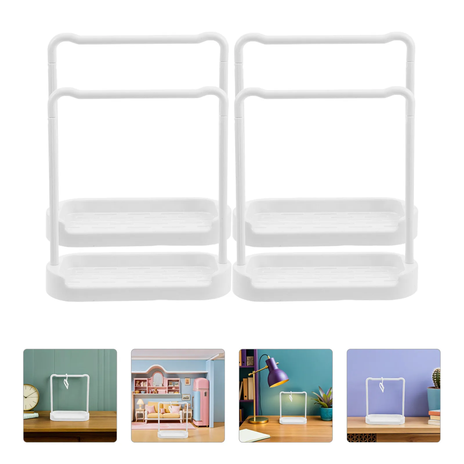 1Set Miniature Clothes Rack Compact Transparent Plastic Garment Hanger for Dollhouse Clothes Organizer Display Stand Furniture