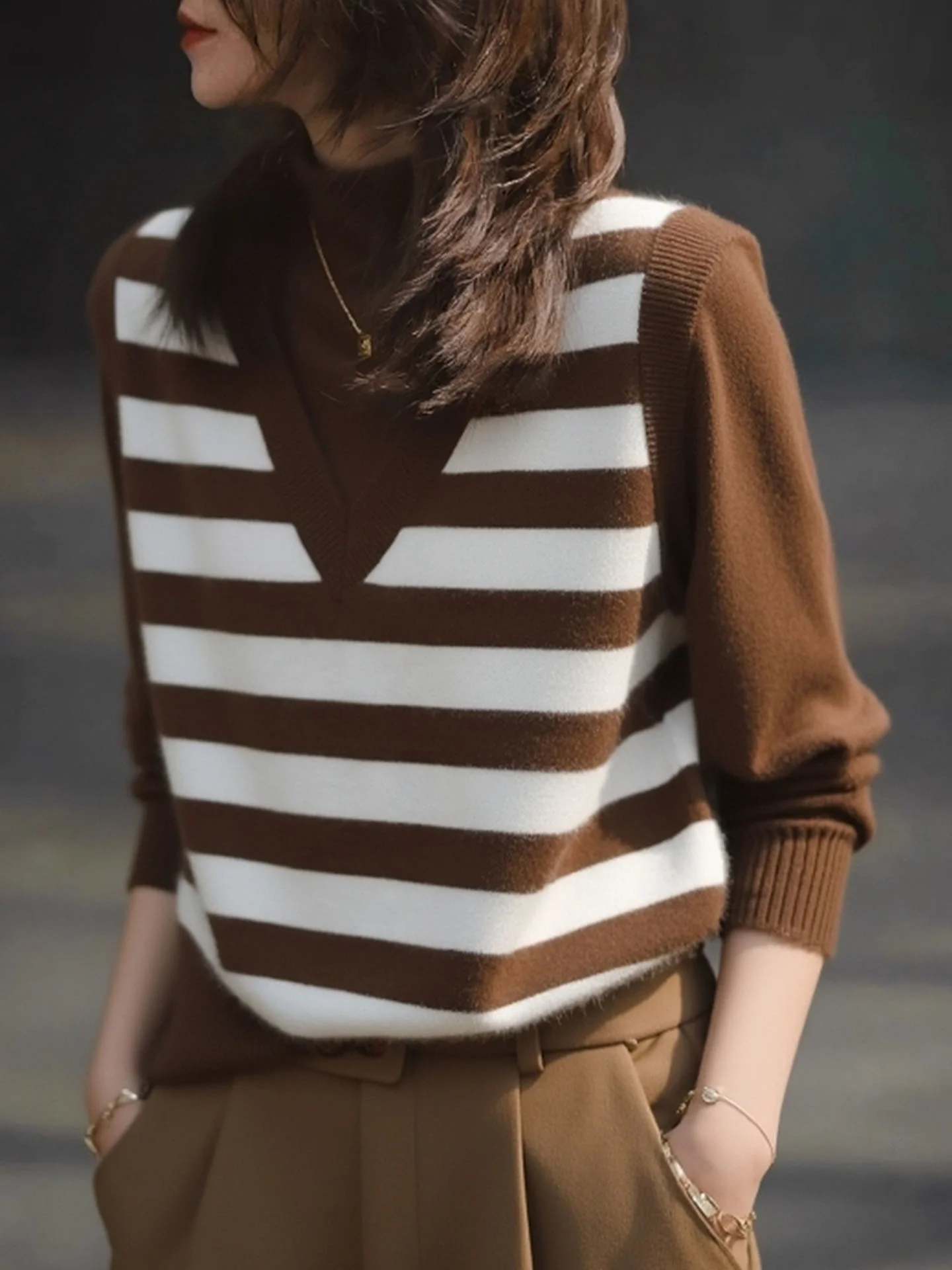 Ele مخطط اللون Blo Camere تريكو طويل Sve المرأة لينة مريحة تصميم الشتاء Faionable الكورية Sle الأعلى