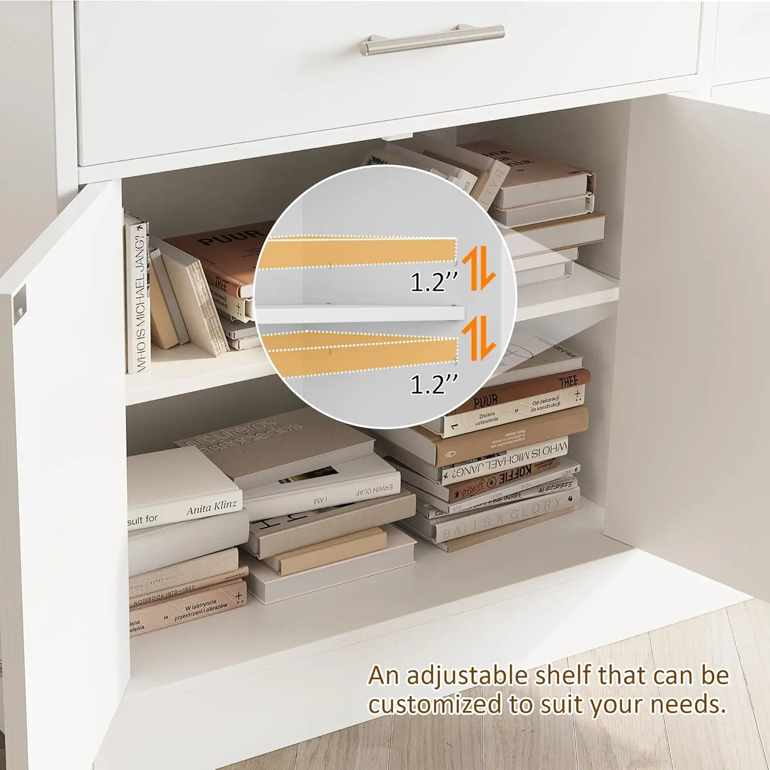 خزانة بوفيه جانبية مقاس 43 بوصة قابلة للتخصيص مع مساحة تخزين، وبار قهوة المزرعة مع أدراج ورفوف