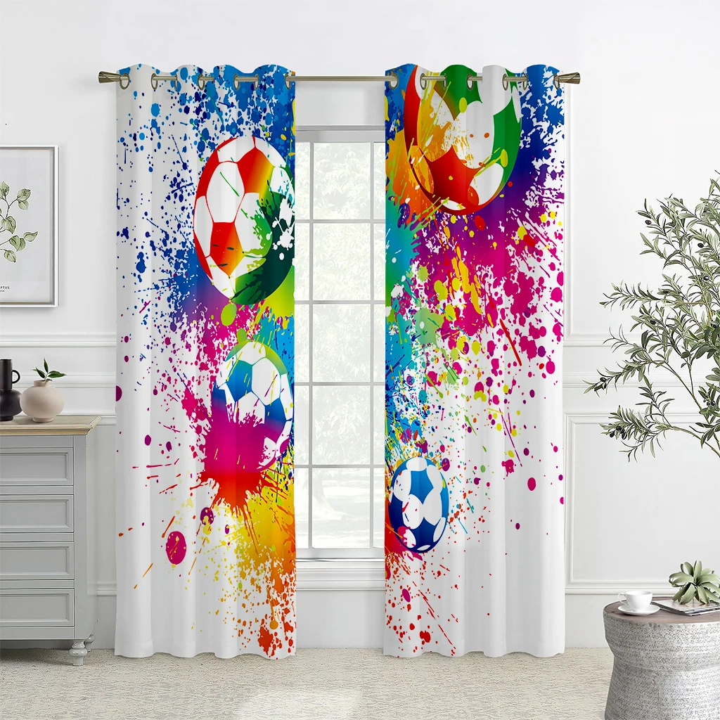 

3D Colorful Football Ink Splashing Design Art Curtains, 2 Panels, Kids Room, Bedroom, Living Room, Balcony Decor