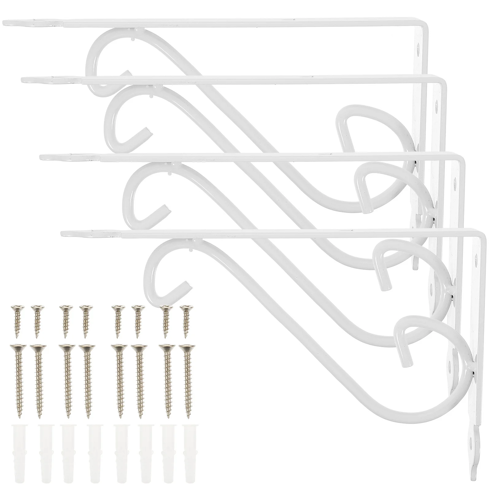 

4Pcs Wall Mounted Floral Pattern Shelf Brackets Durable Iron White 20x20cm Vintage Style for Bookrack Clapboard Set Box Support