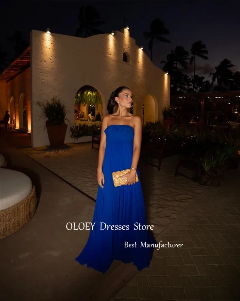 OLOEY Simple A Line Royal Blue Evening Dresses Strapless Straight Pregnant Women Formal Party Dress Prom Gowns