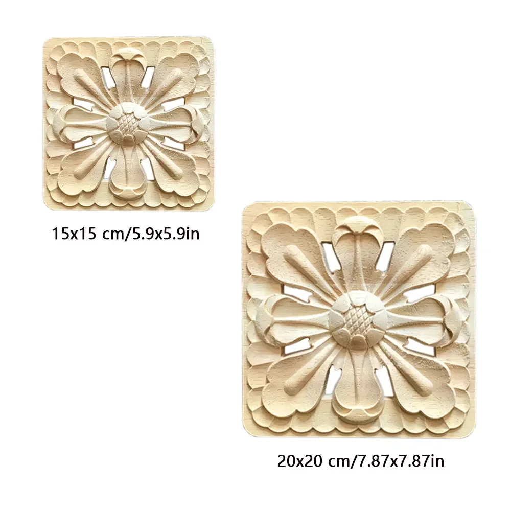 4 Pcs Unpainted  Solid Wood Carved Corner Onlay Square Oak Carved Corner Applique Onlay for Furniture Home Door Decal