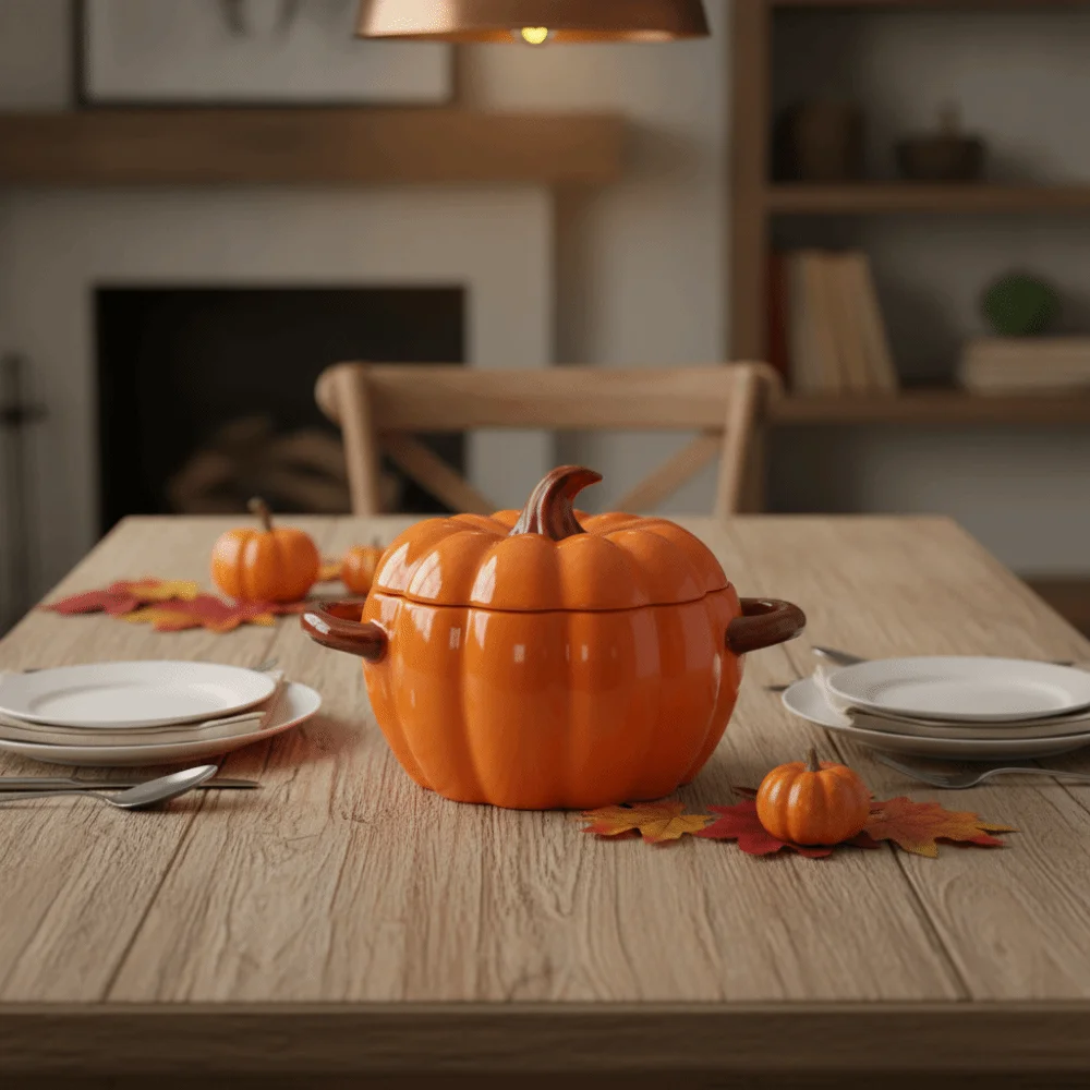 Ceramic Halloween Pumpkin Bowl with Lid Glazed Surface Instant Noodle Bowl Orange Double Ear Handle Pumpkin Casserole Noodle
