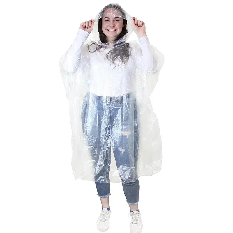 12Pcs Disposable Emergency Waterproof Rain Coat Travel Camping Rainwear Clothes Clear Adult Raincoat Covers Hood Rain Poncho