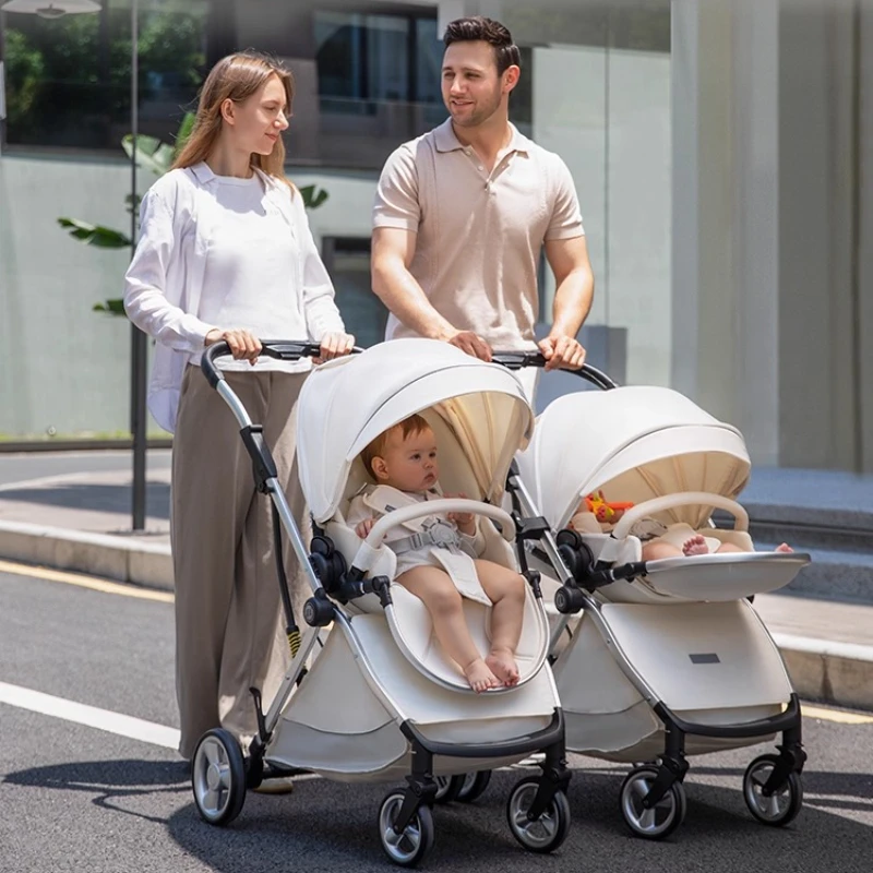 

2025 New High-View Twin Stroller Lightweight Folding Stroller for Twins with Two Children, Can Sit or Lie Down