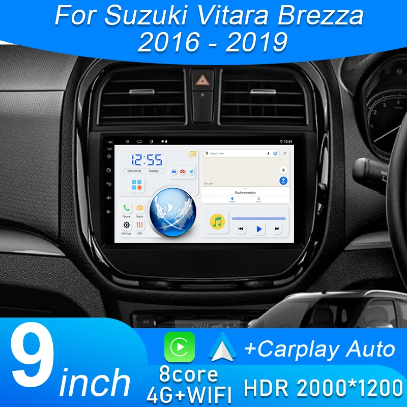 

Android 15 Carplay Auto For Suzuki Vitara Brezza 2016 - 2019 Car Radio Multimedia Navigation Player Stereo WIFI 4G GPS No 2DIN