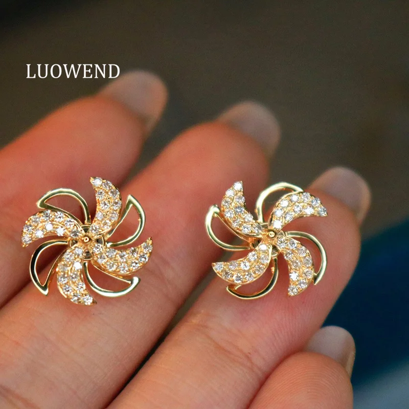 

LUOWEND 100% 18K Yellow Gold Earrings Elegant Style 0.42carat Real Natural Diamond Stud Earrings for Women High Wedding Jewelry