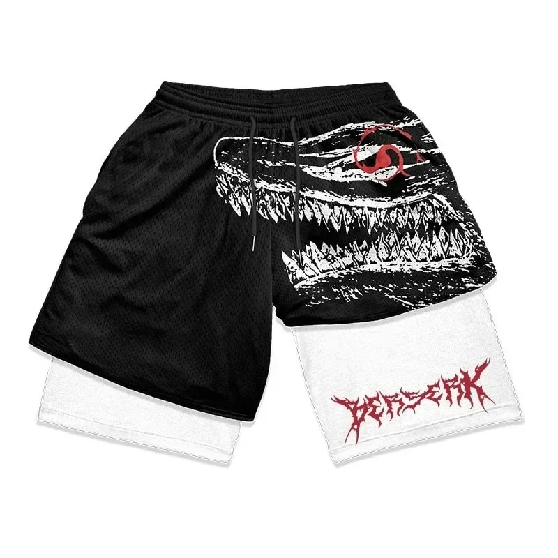 Berserk Anime Performance Short pour homme, Guts Print, dehors Running, Gym Shorts, Training, Summer Workout Sportwear, Y2K Shorts, 2 en 1