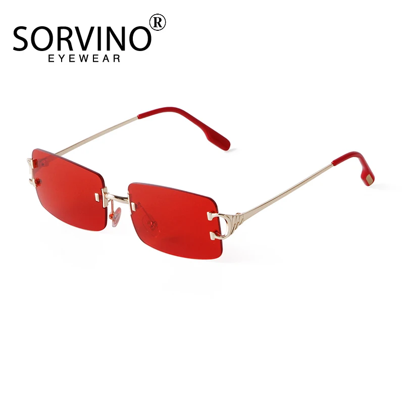 SORVINO Rimless Sunglasses Rectangle Fashion Popular Women Men Colourful Small Square Sun Glasses Traveling Oculos Shades UV400