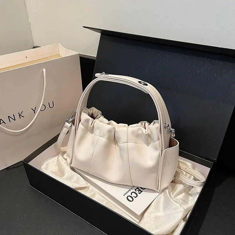 طراز فني قديم! حقيبة دلو أنيقة ذات ثنيات 2025 - حقيبة نسائية كورية كلاسيكية جديدة، محمولة باليد وغير رسمية، كتف ممتاز/كروس #3