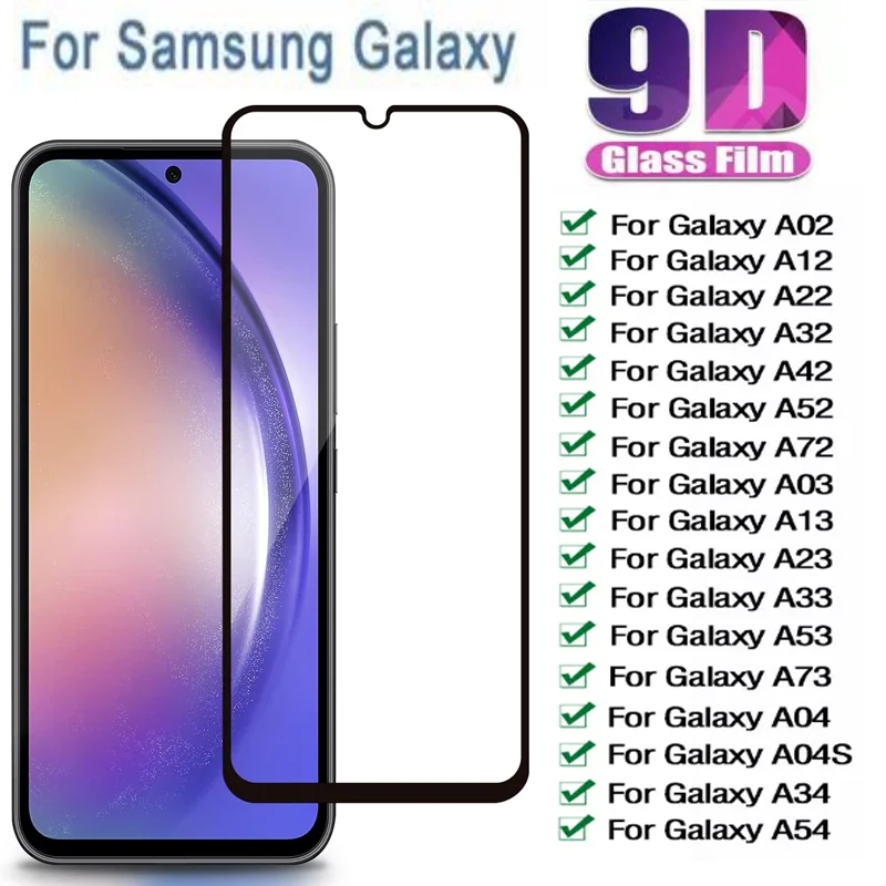 9D กระจกเทมเปอร์สำหรับ Samsung Galaxy A04 S A34 A13 A03 A52 A23 A33 A43ที่ป้องกันหน้าจอ A53สำหรับ A02 A12 A22 A54 A42ฟิล์ม A72