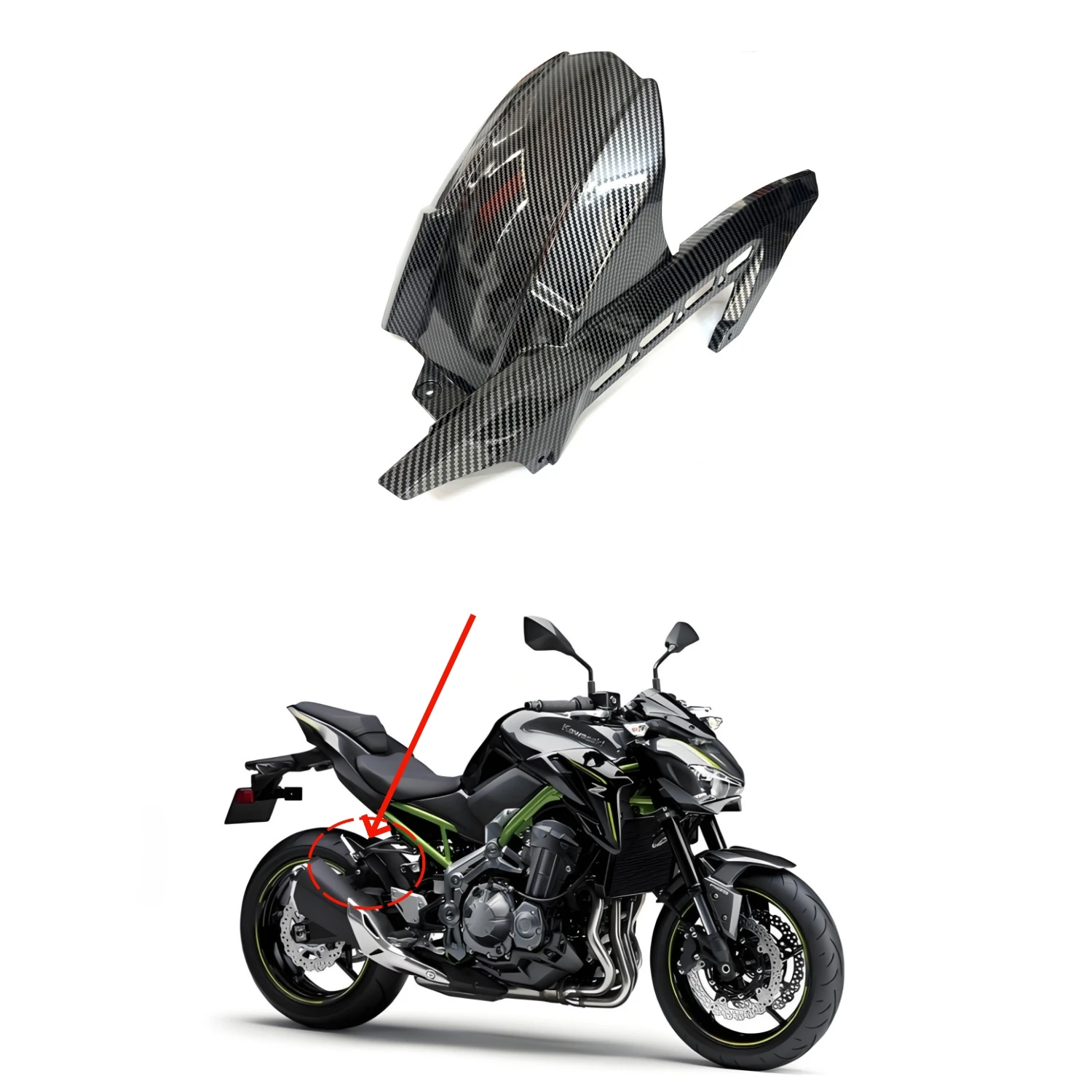 

Motorcycle Rear Fender Mudguard For Kawasaki Z900 2017-2023 ABS Plastic Carbon Fiber Look Body Fairing Accessories