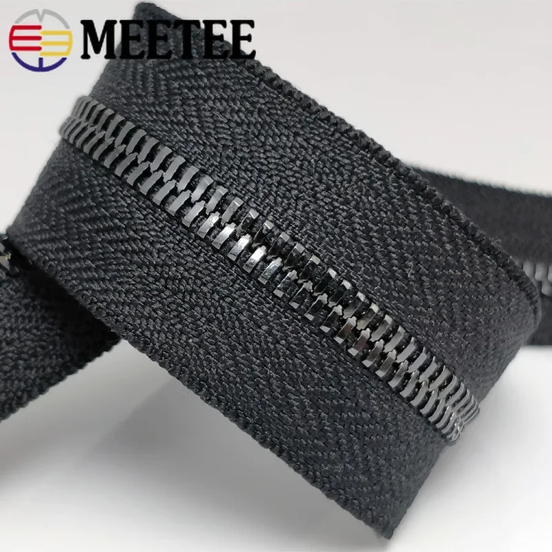 Meetee 2/5Meters 5# Metal Zippers Double Pull Zips Garment Luggage Zipper Repair Kit Clothing Sewing Accessories No Slider