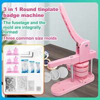 DIY Pin Button Maker Machine 25mm/32mm/58mm Badge Punch Press with 300pcs Button Parts (Pink) Simple operation