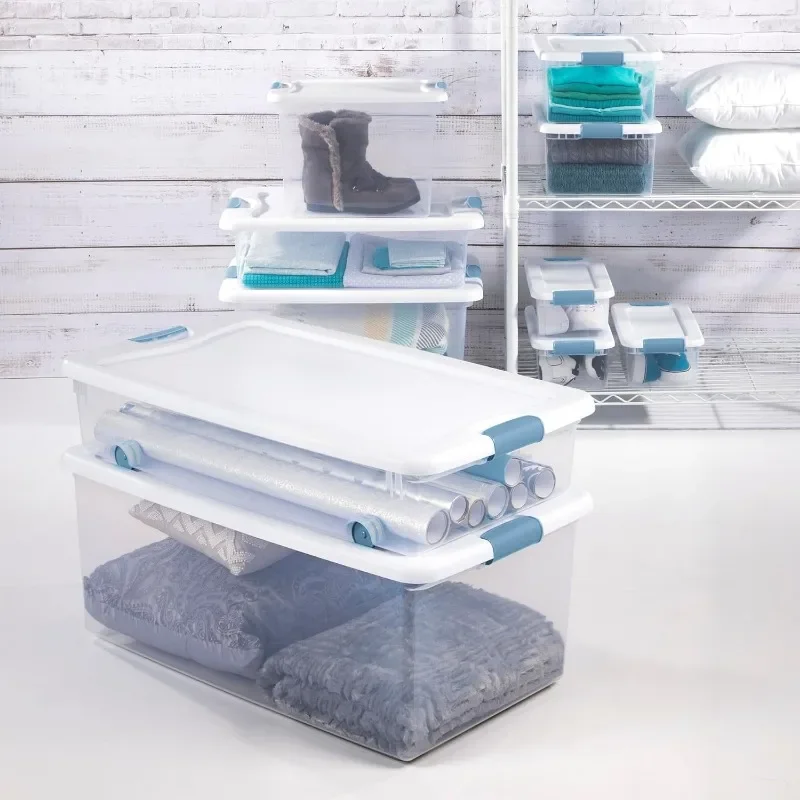 

Stackable storage boxes, plastic containers for organizing clothes, shoes, etc.