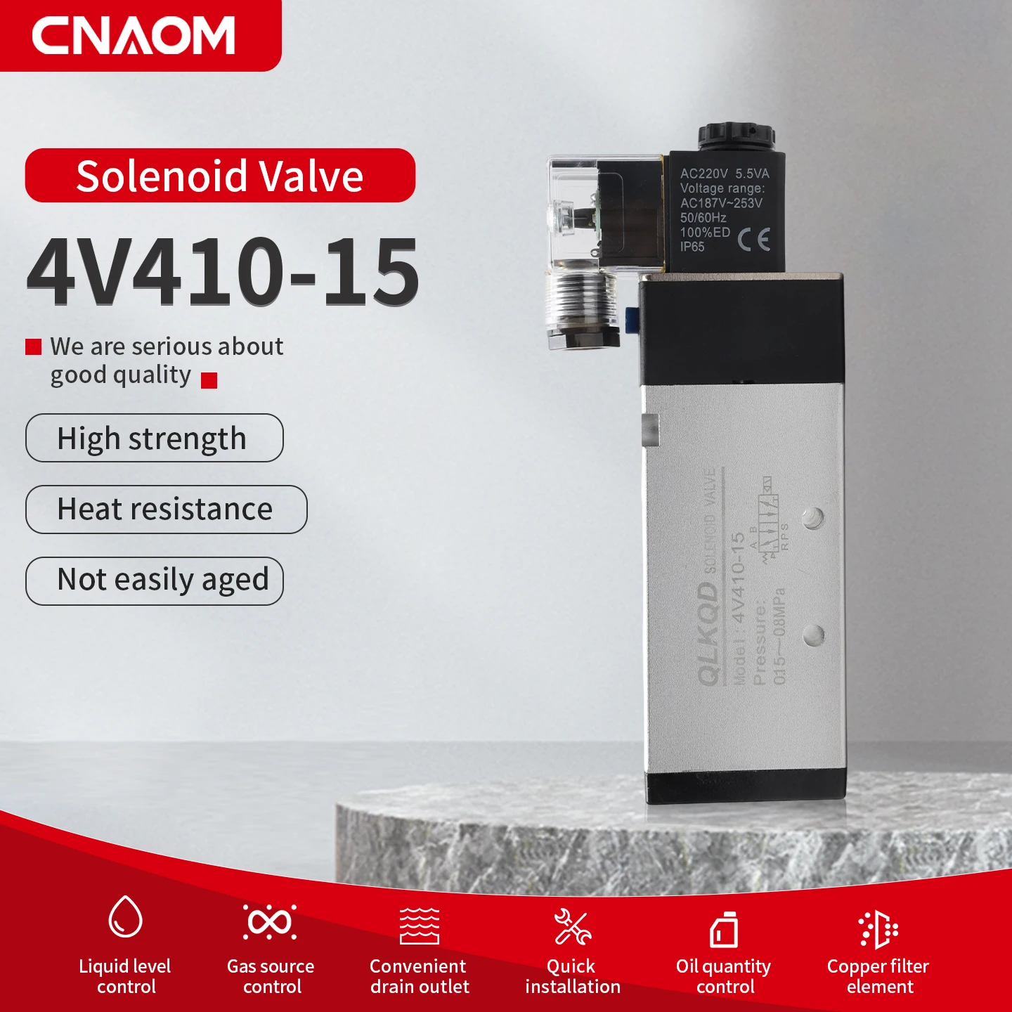 4V410-15 High Quality 2 Position 5 Port Five Way Control Air Valve Electromagnetic DC12V DC24V AC110V AC220V