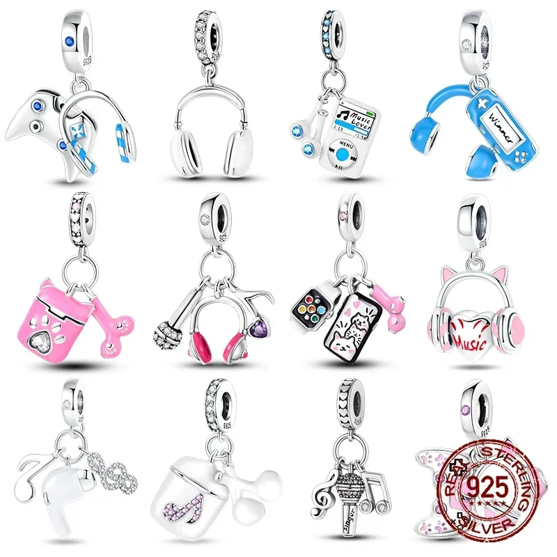 

925 Sterling Silver Game Music Headphones Series Charms Fit Pandora 925 Original Beads Bracelet for Women Jewelry gift making