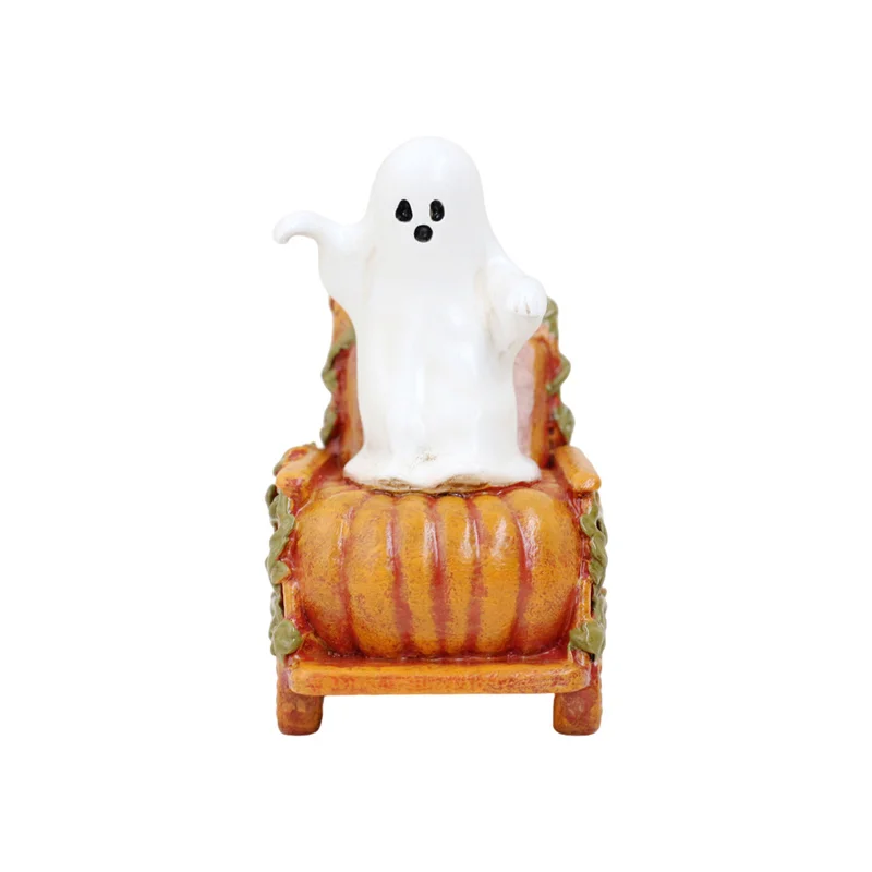 Ghost on Pumpkin Wheelchair Figurine Cute Pumpkin Carriage Ornament Funny Tabletop Spooky Gothic Halloween Decoration