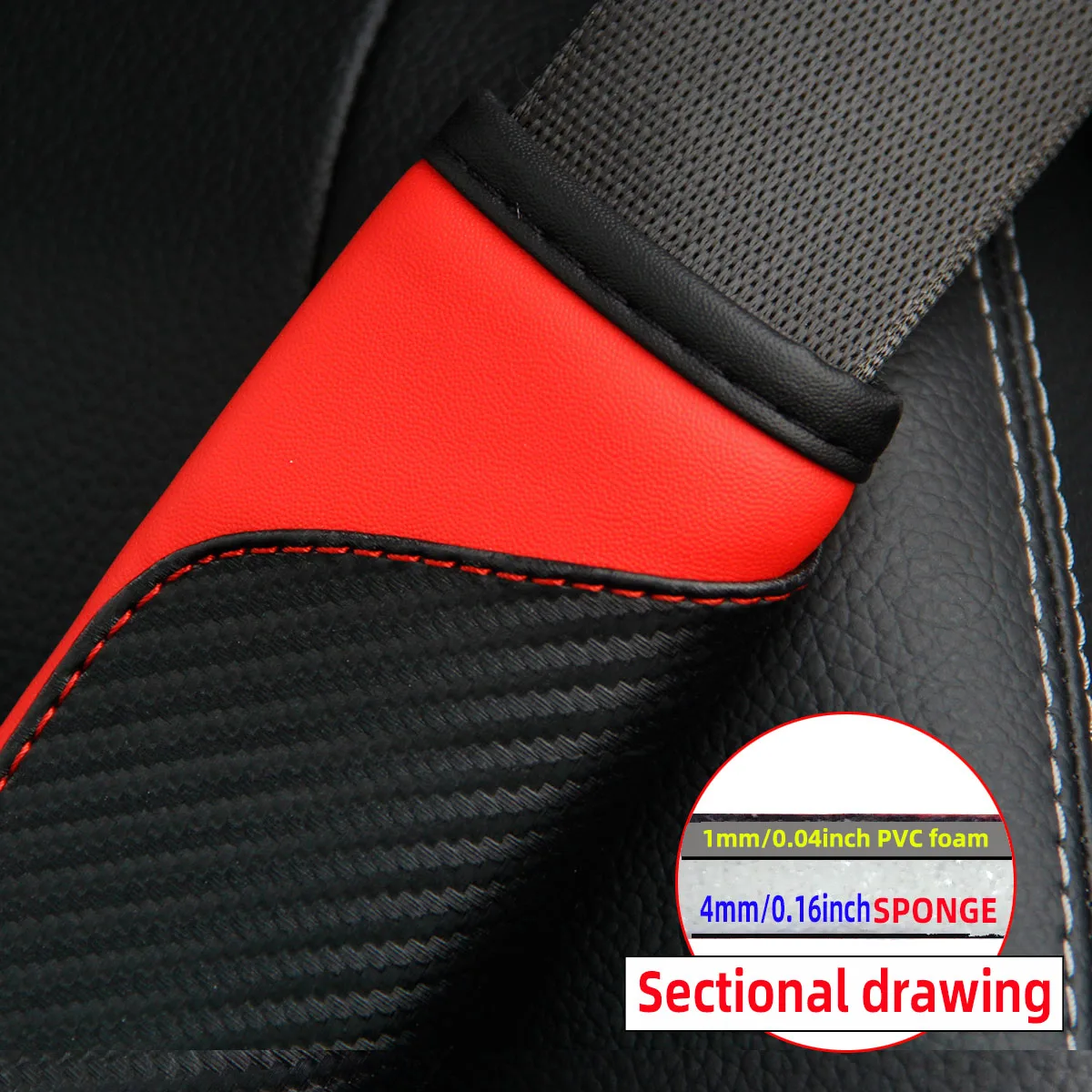 1 Set PU-Karbonfaser-Leder-Auto-Schultergurt-Dekoration für den Fahrzeuginnenraum, in verschiedenen Farben erhältlich – Detail 2