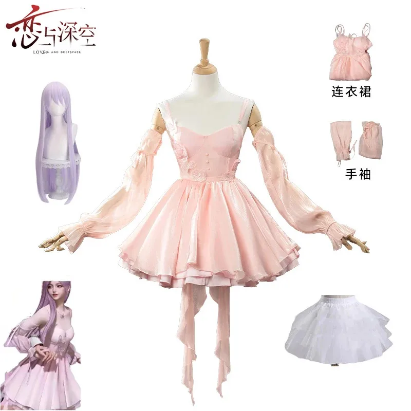 

Game Love and Deepspace Cosplay Mc Hunter Cosplay Girls Women Pink Dress Uniform Suit Party Play Outfits for Sexy Girl Skirt