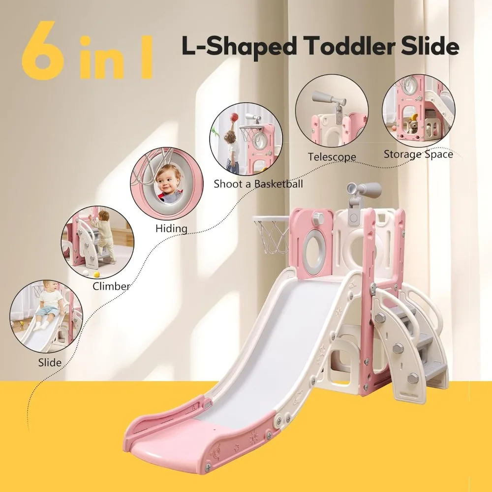 Set parco giochi per bambini con scivolo, canestro da basket e lancio di anelli