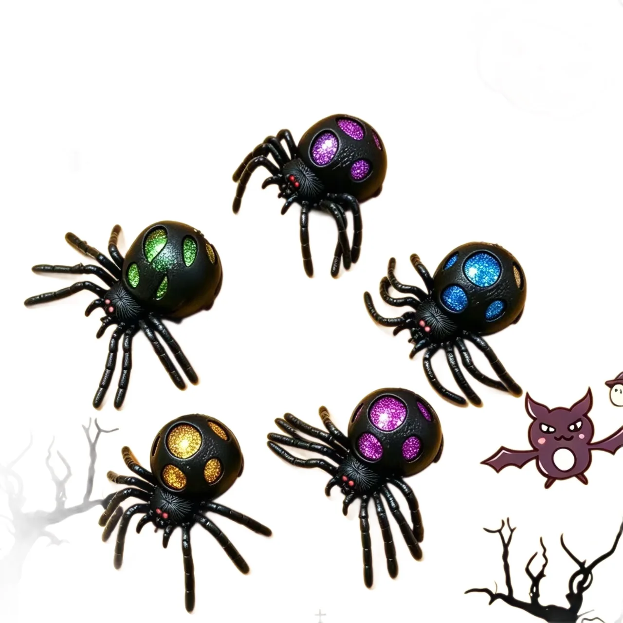 Horrifying Black Spider Squeeze Toy Colorful Bead Interior Perfect Anti-Stress Decompression Gadgetldeat Halloween Gift for Al