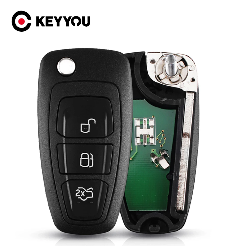 

KEYYOU 4D63 4D60 Chip 433Mhz ASK Flip Key Fob For Ford C-Max Focus Fiesta Mondeo 3 Button Remote Keys Control HU101 Blade