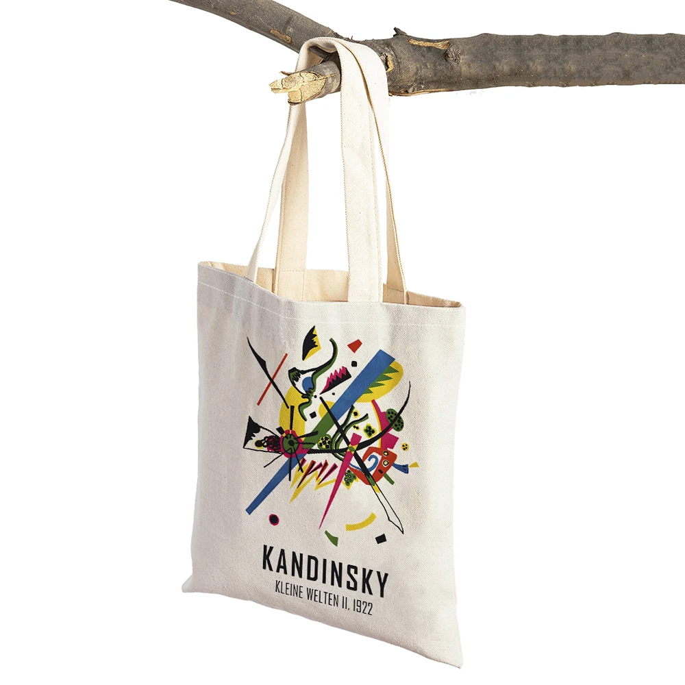 Double Print Kandinsky Mathematical Geometry  Shopping Bag Women Shopper Bags Lady Linen Tote Reusable Children Shoulder Handbag