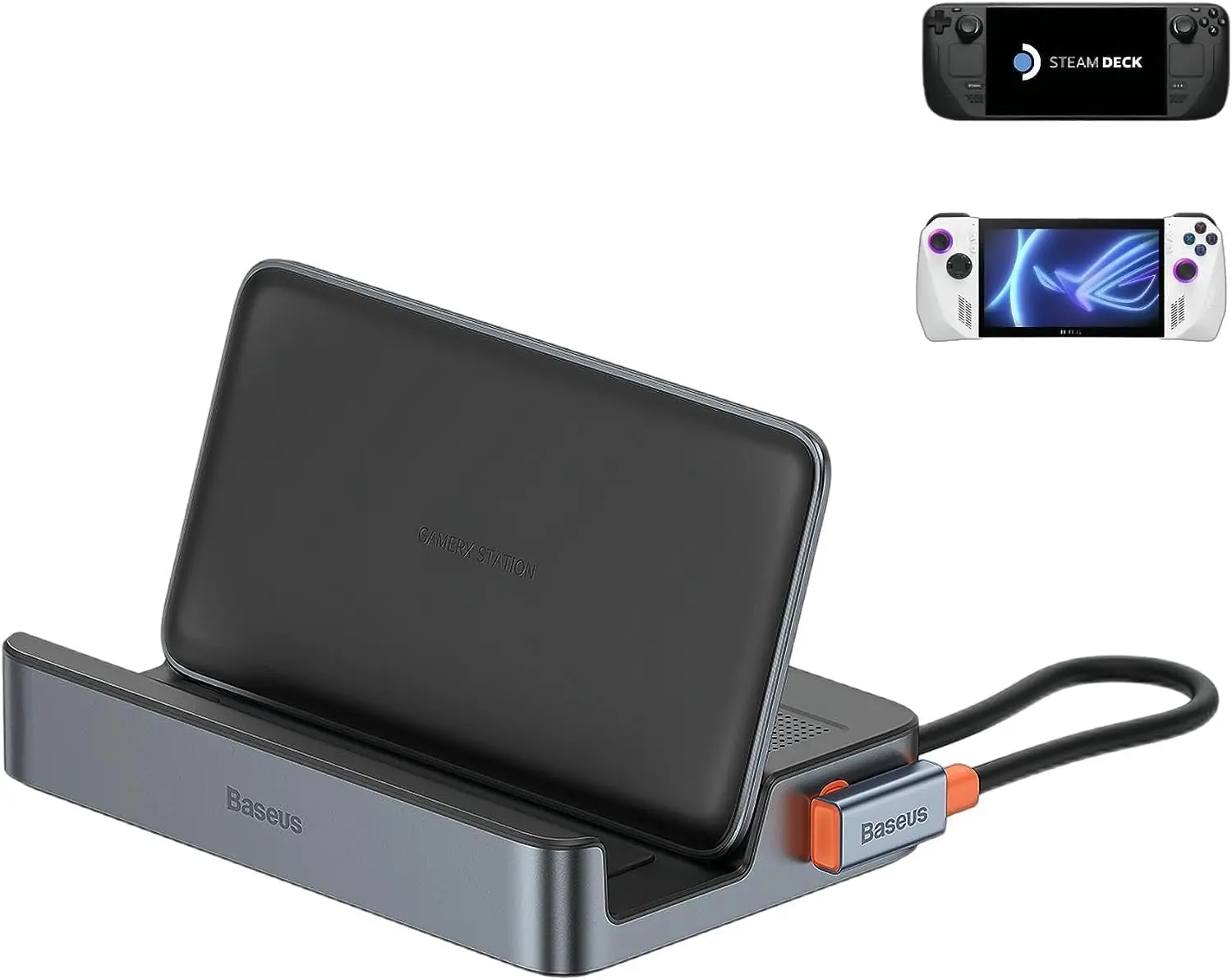 

6-in-1 Docking Station for Handheld PCs with HDMI 4K@60Hz, Gigabit Ethernet, Adjustable Stand, and 100W PD Charging