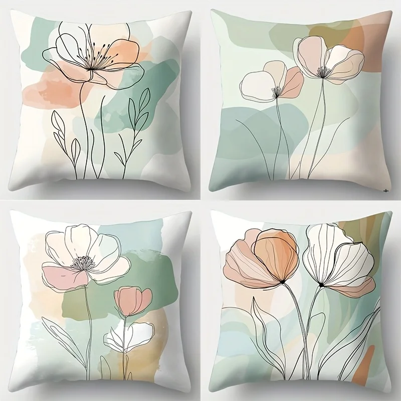 

Набор из 4 новых наволочек с милым цветочным дизайном, идеально подходящих для украшения дивана, кровати в гостиной (наполнитель для подушек не входит в комплект)