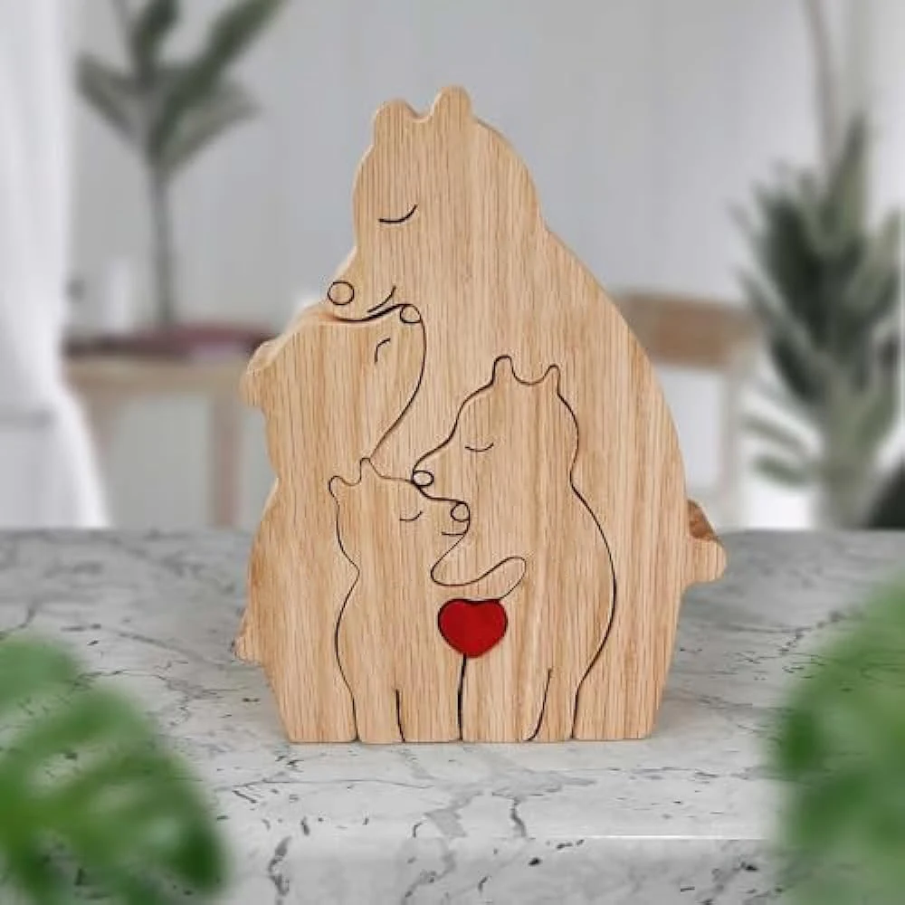 Personalized Wooden Single Parent Bear Puzzle Custom Family Name Sculpture Mother’s Day Birthdays Gift for Single Mom Single Day