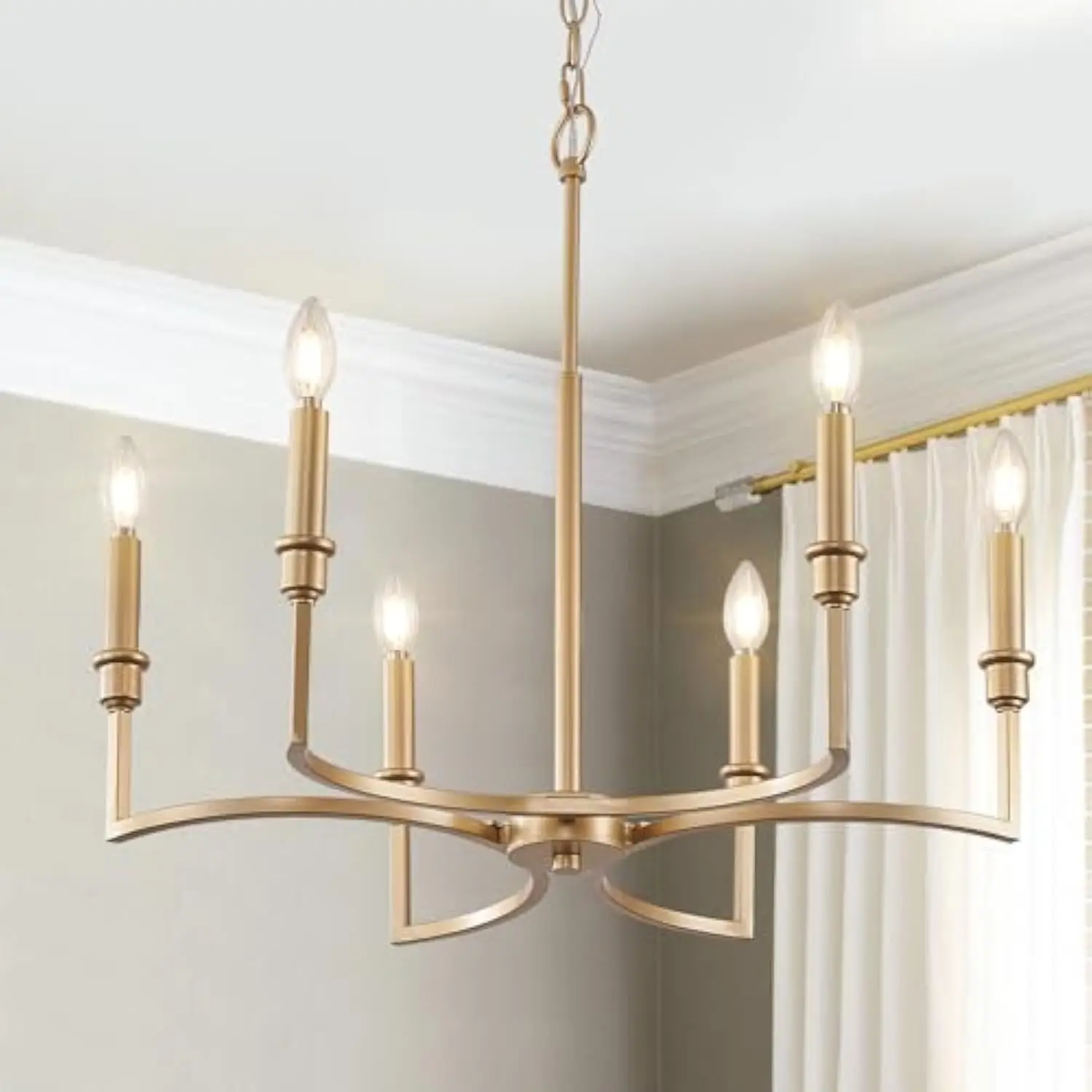 

Gold Chandelier Light Fixture 6-Light Candle Dining Room Chandelier Lighting Over Table Vintage Brass Metal Chandeliers for Bed
