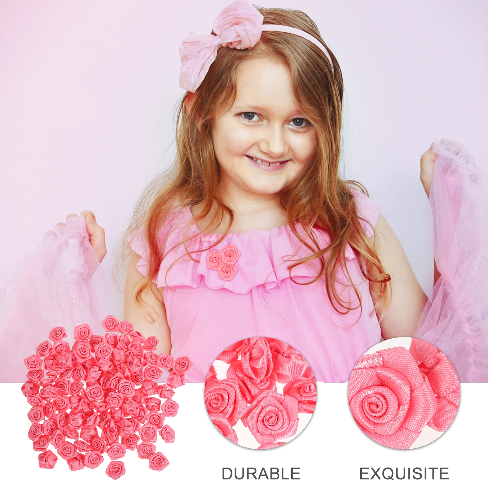 

100Pcs Silk Ribbon Roses DIY Flower Decors Embroidered Appliques for Clothing Bags Dresses Accessories DIY Flower Decors