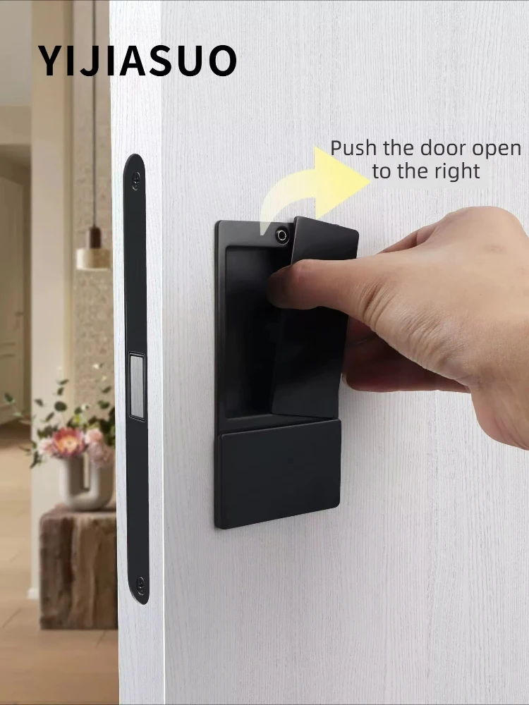 Handleless Concealed Recessed Interior Door Lock, Minimalist Flat Panel Magnetic Silent Lock for Solid Wood Bedroom Doors