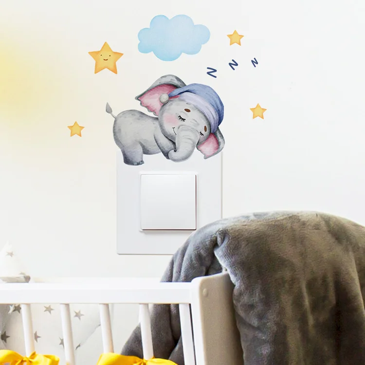 Niedlicher Elefanten-Baby-Schalteraufkleber, Kinderzimmer, Schlafzimmer, Dekoration, Wandaufkleber, selbstklebende Heimdekoration, Tapete, niedliche Tiere, Wandbild – Detail 4
