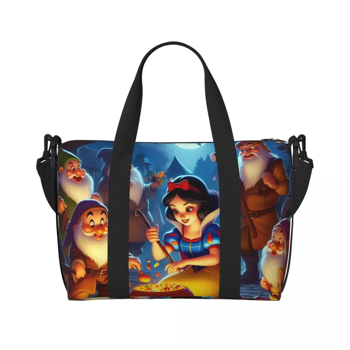 

Custom Snow White And The Seven Dwarfs Tote Bag Women Large Capacity Kawaii Princess Beach Gym Shoulder Travel Bag
