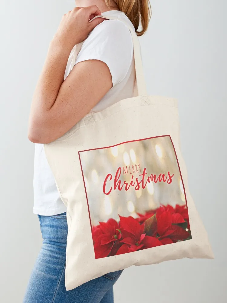 Poinsettia Christmas Tote Bag shopping trolley bag Cloth bag cute pouch