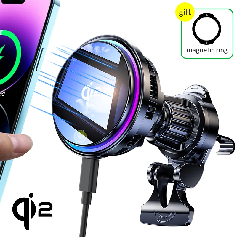Cargador de coche inalámbrico magnético RGB con refrigeración por hielo QI2 de vidrio templado, radiador de carga rápida para Magsafe iPhone 12-16, soporte para teléfono