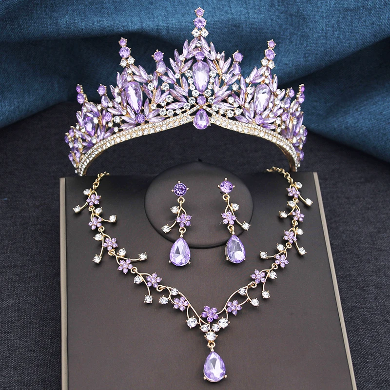 Baroque Tiaras and Crowns Princess 3-pack Wedding Crown Sets and Necklace Earrings for Party Birthday Costume Jewelry Bridal