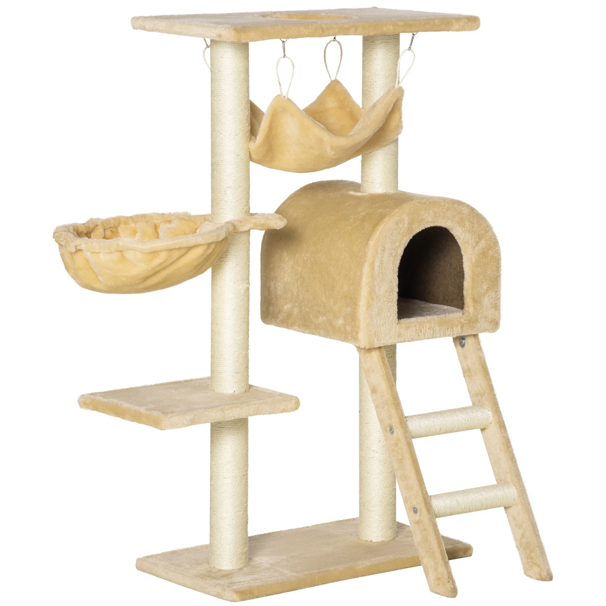 PawHut tree cat scraper 98 cm with cave hammock ladder Sisal posts