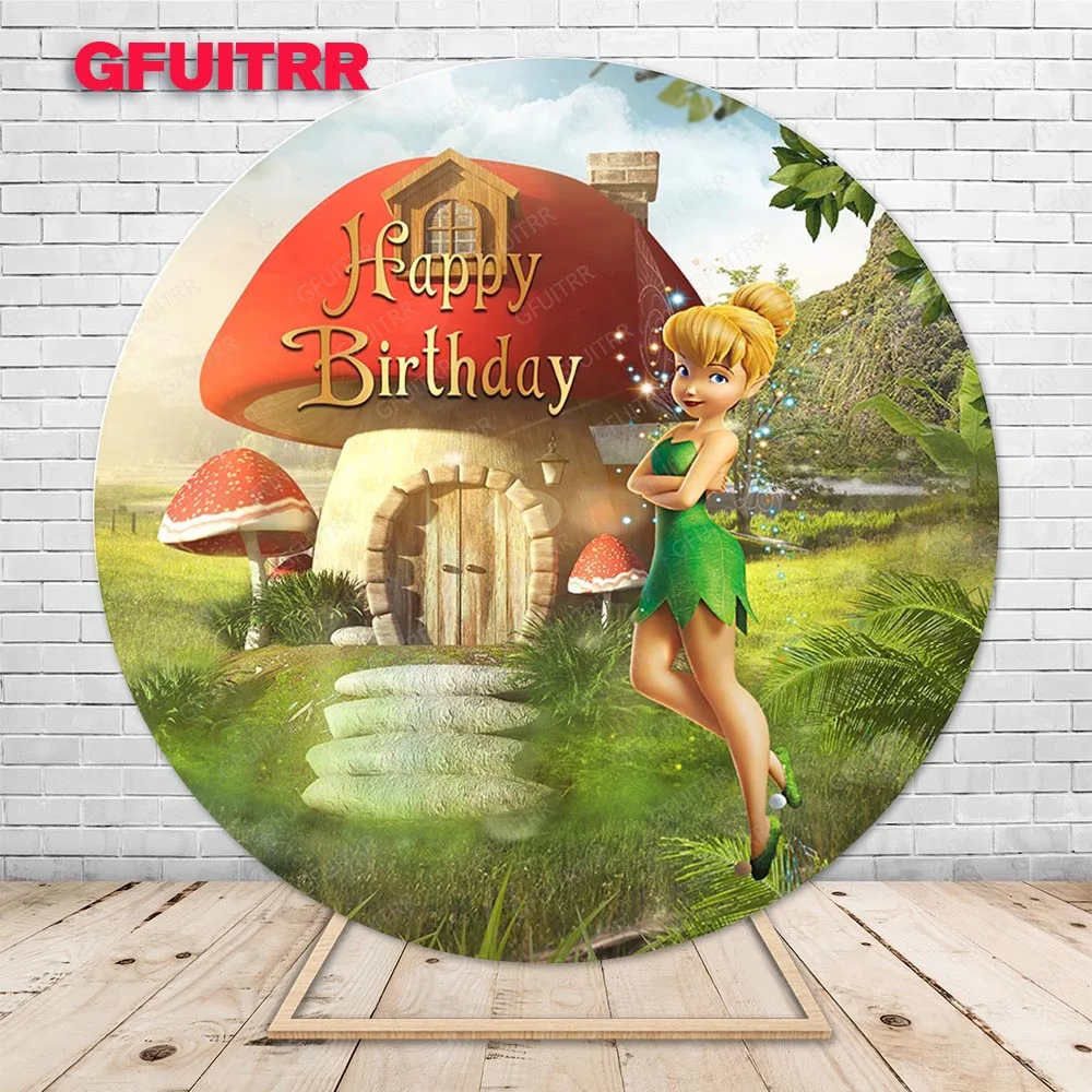 Spring Elf Tinkerbell Princess Round Bacdrop For Girl 1st Happy Birthday Circle Cylinder Covers Photography Background Decor