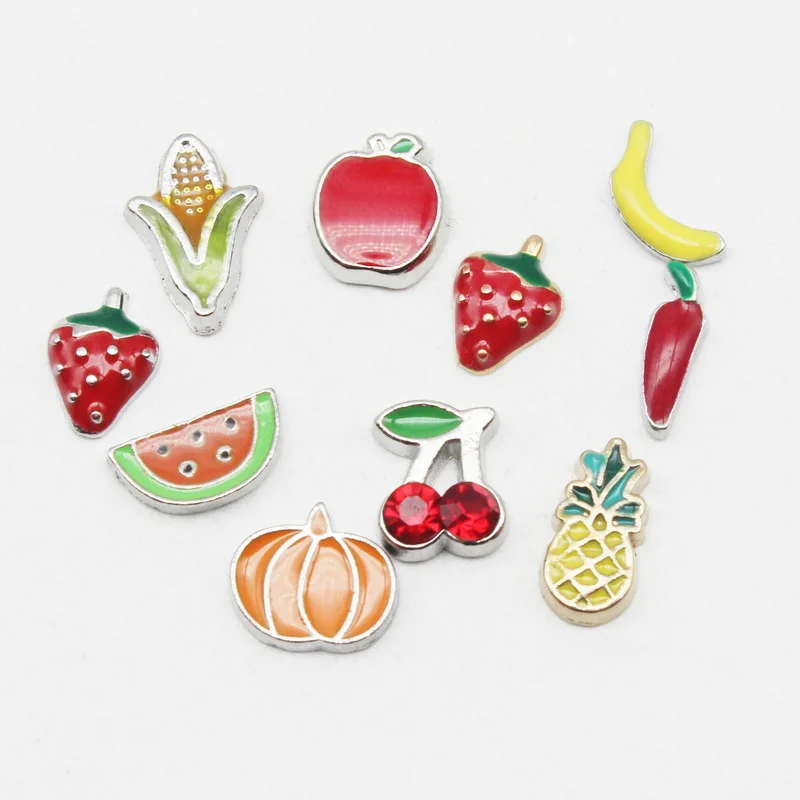 20pcs/lot Mix Fruits & Vegetables Cherry Floating Charm Fit Glass Memory Lockets DIY Jewelry Accessory