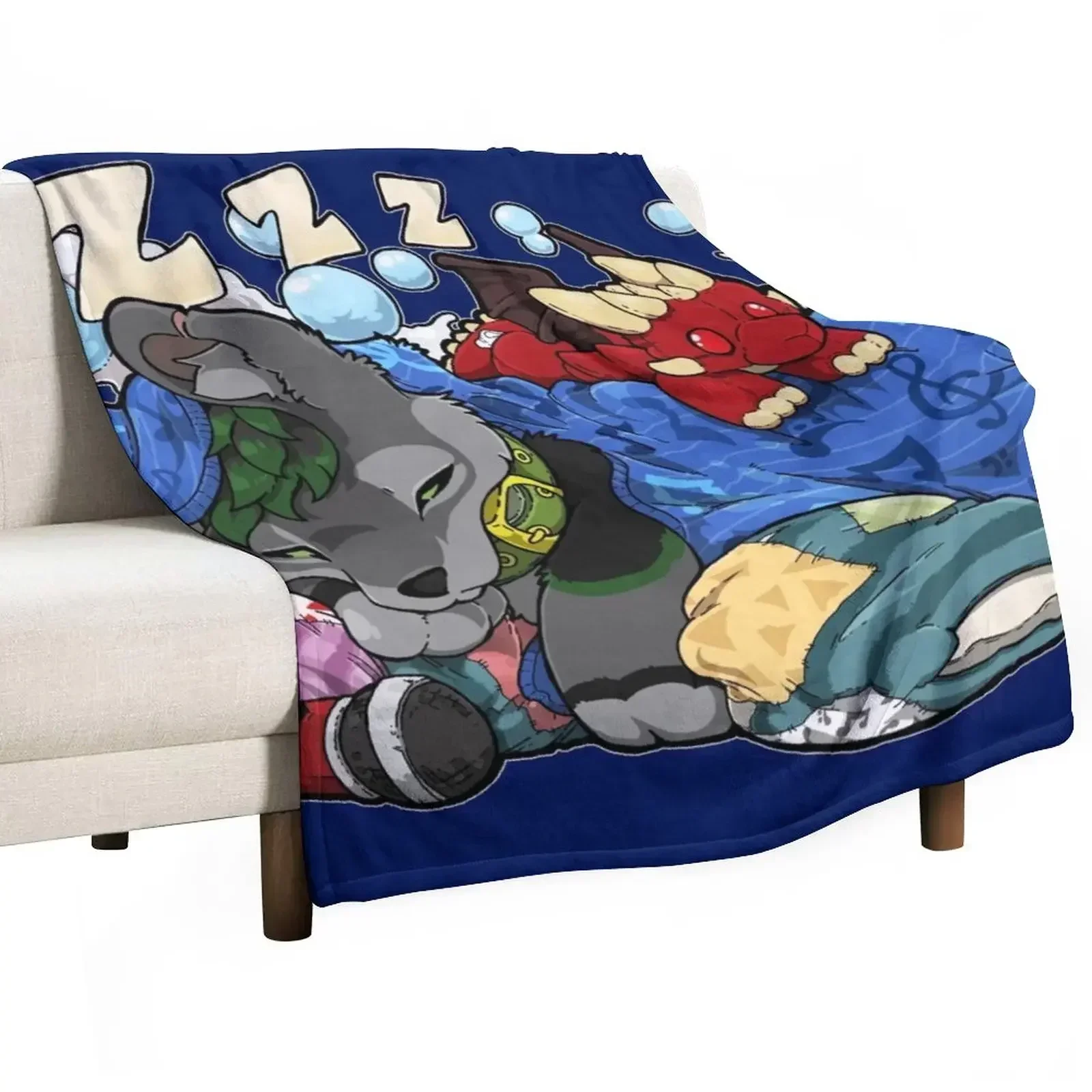 

Woof Dreams (dark blue) Throw Blanket Hairys Loose manga Blankets