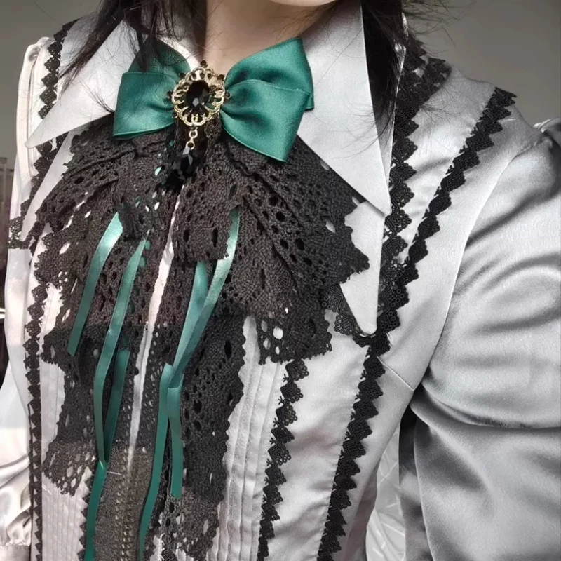 Dasi Kupu-kupu Renda Hitam Lolita Kemeja Wanita Fashion Elegan Gaya Pengadilan Aksesori Cosplay Anime Dasi Kupu-kupu Kerah Dapat Dilepas