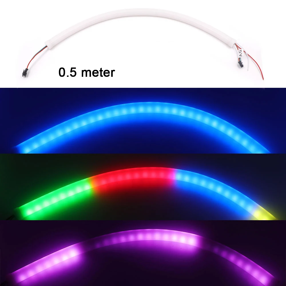 5V 12V LED NEON RGB Light 360 Round Rainbow Tube Lamp WS2811 SK6812 Neon Strip 60LED/m Waterproof Flexible Rope Light 0.5m 1m 2m