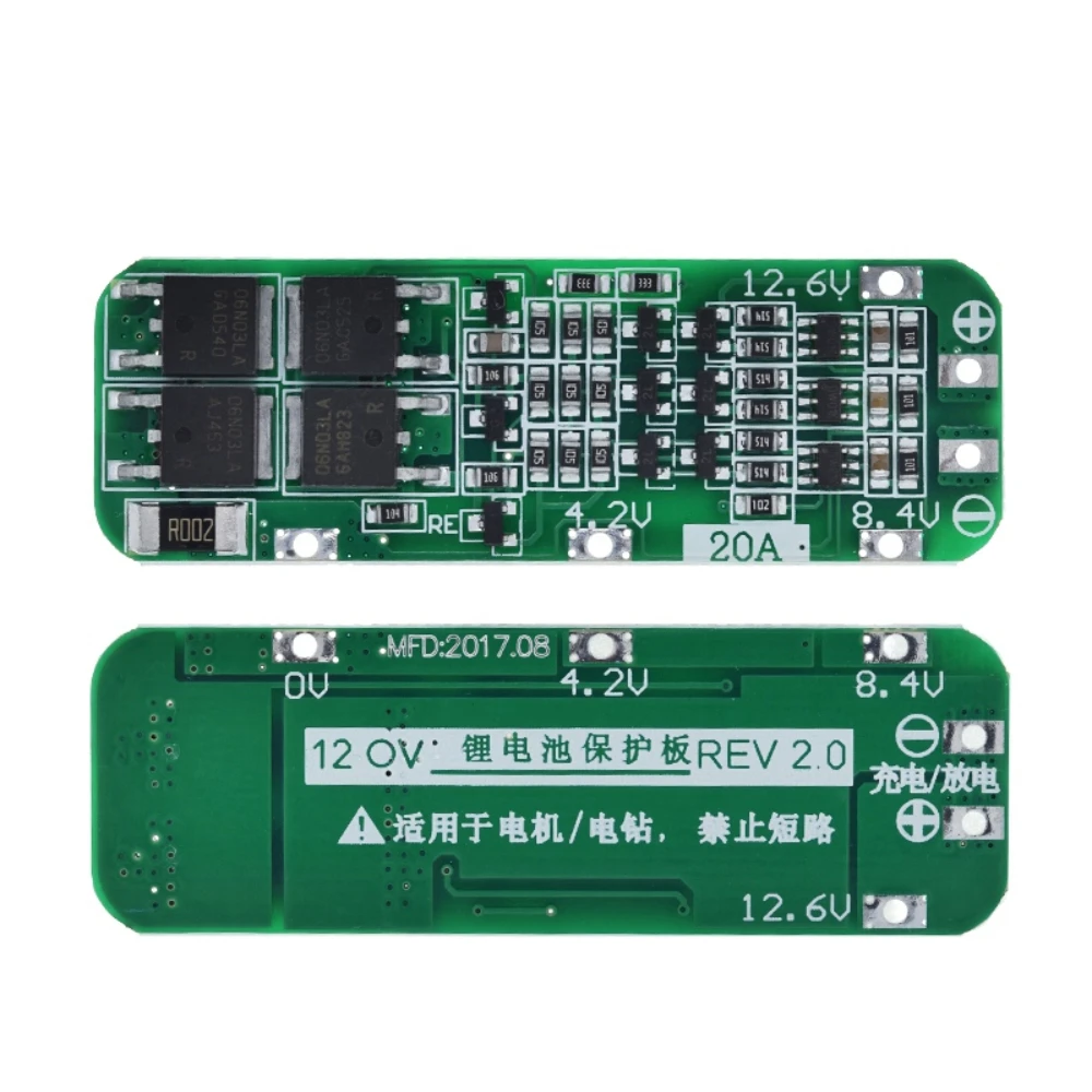 PCB BMS Proteção Board para Drill Motor, 3S 20A Li-ion Battery 18650 Carregador, 12.6V Lipo Cell Module, 64x20x3.4mm