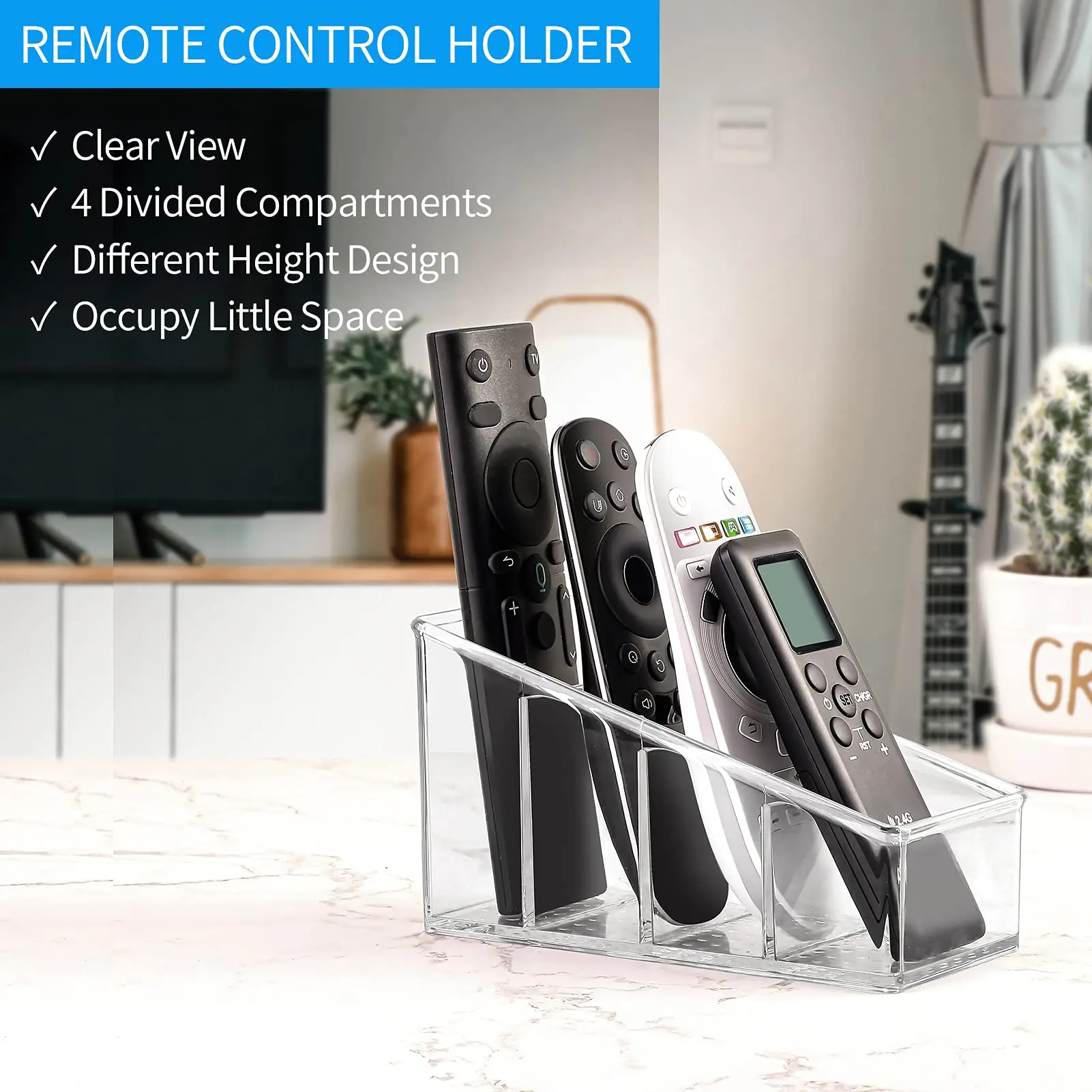 1Pcs Remote Control Holder Clear Plastic Caddy Remote Organizer for Table Small TV  Remote control Holder Storage