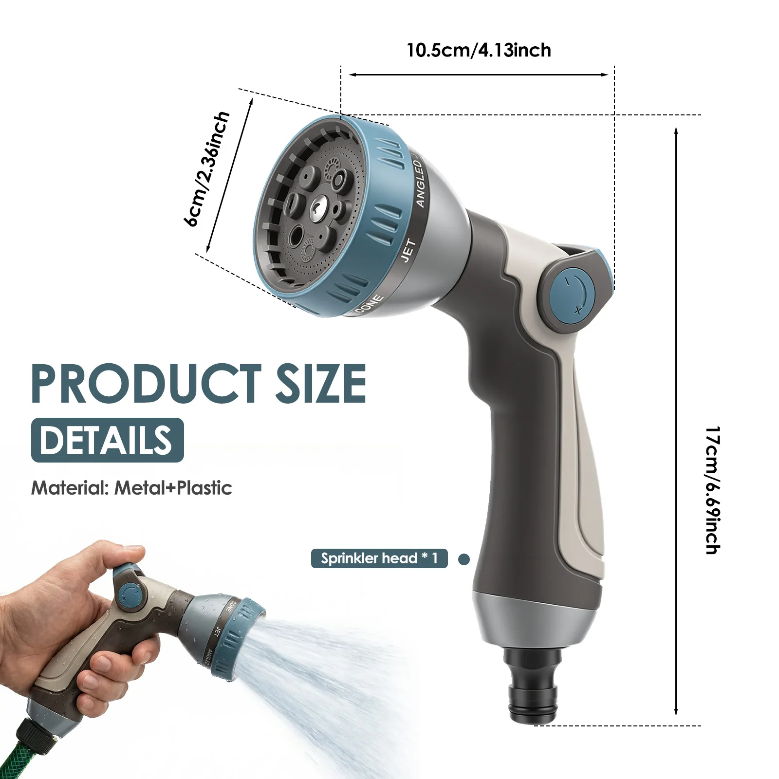 8 Pattern Garden Hose Nozzle High Pressure Water Spray Gun with Thumb Control Valve Ergonomic Grip for Lawn Car Wash Cleaning