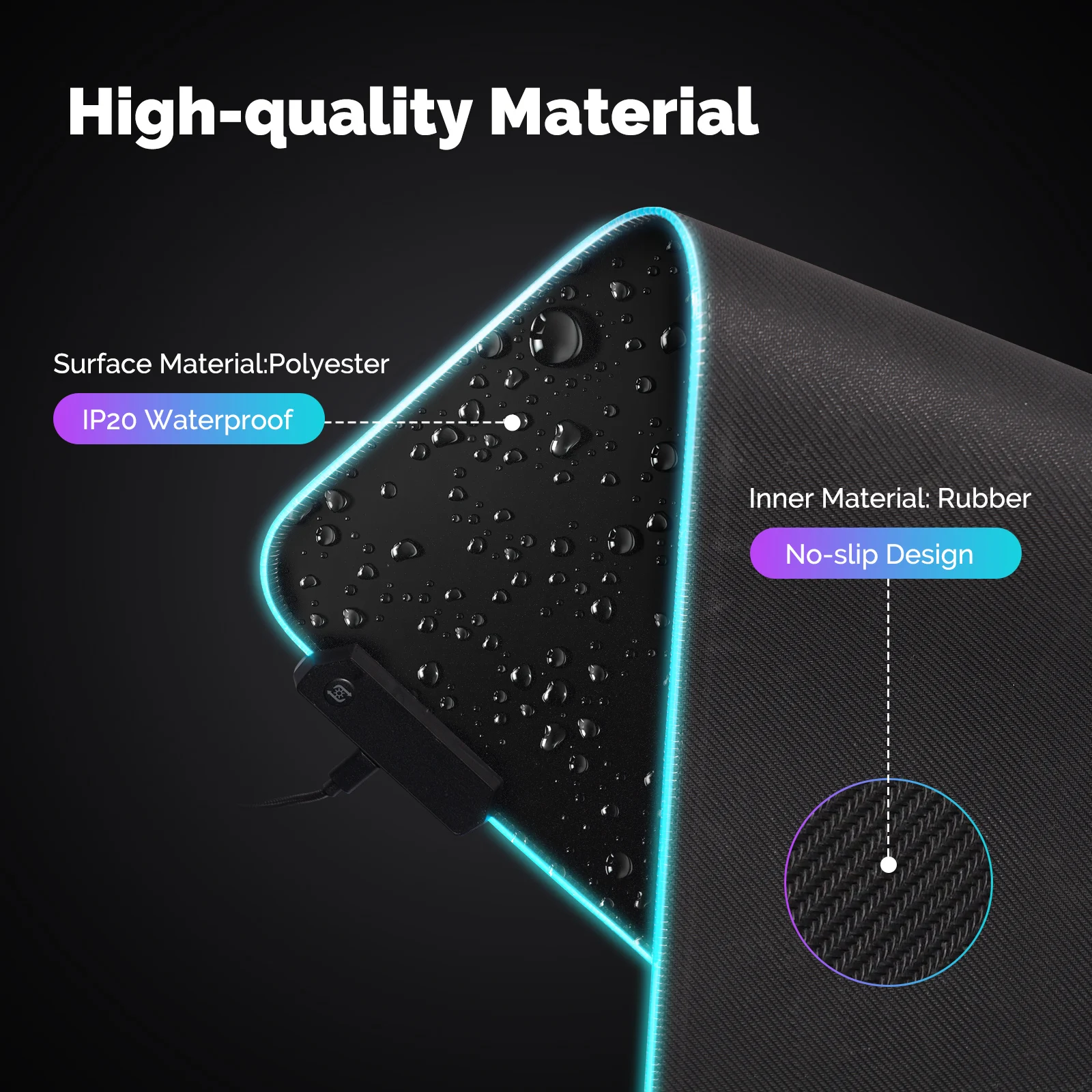 Tappetino per mouse da gioco RGBIC, controllo APP intelligente WiFi Tappetino da scrivania LED da 16 milioni di colori, impermeabile per giochi per computer PC